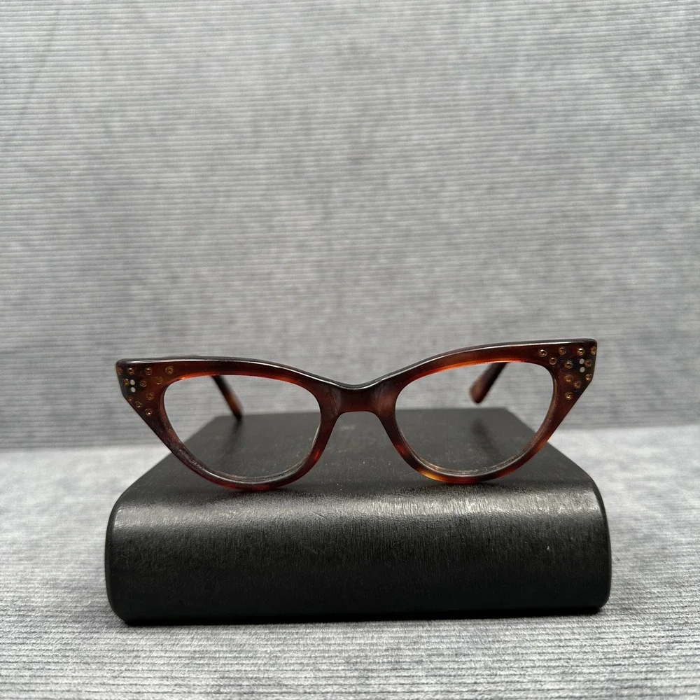 Vintage Cat Eye Y2K Eyeglasses Tortoiseshell Rhinestone Embellished Brown Frames